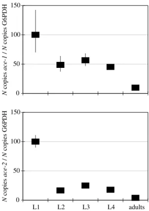 Table 2. Likelihood values of three different models of the molecular evolution of the ace-2 fragment