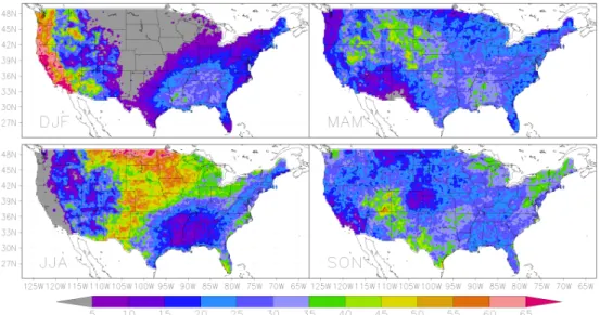 Figure 2 shows daily precipitation amounts for 95 th percentile rankings on wet days of each season