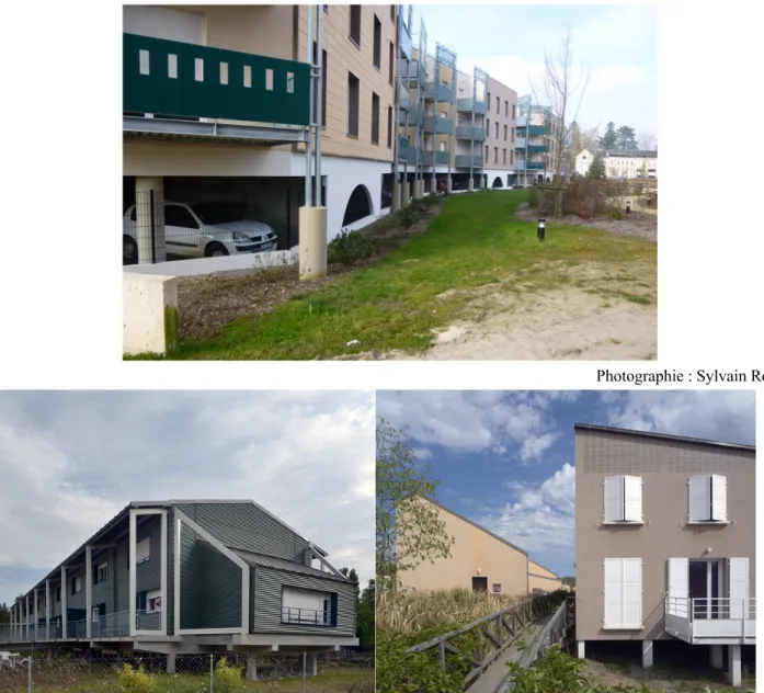 Figure 1 : Le quartier Matra à Romorantin : différents types de bâtiments sur pilotis 