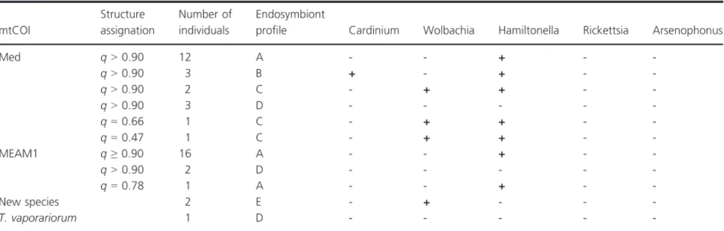 Table 2. Endosymbiont infection status of individual whiteflies using specific PCR primers.