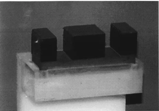Figure  3-7:  E-core  without  coils.  We  use  electrical  tape  to prevent  scoring  the  coils on  the square  edges  of the  ferrite,  and  we mount  the sensor  in plastic  to minimize  the effect  of the  mount  on  the  field  distribution.