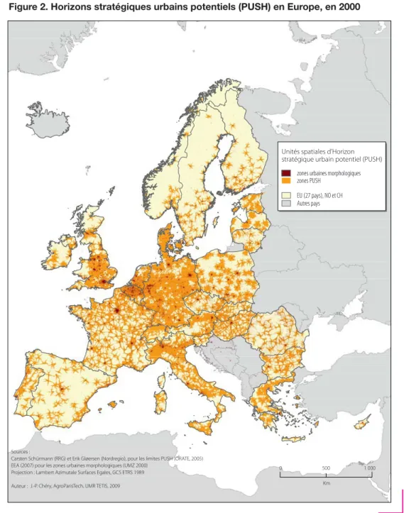 Figure 2. Horizons stratégiques urbains potentiels (PUSH) en Europe, en 2000