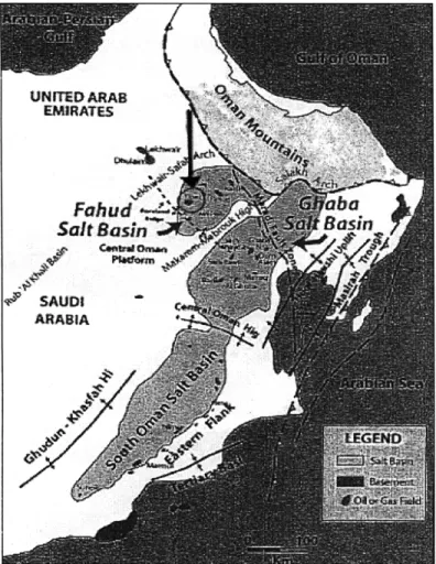 Figure  2-2  Map  of  the  Oman  Region  Showing  Structural Elements  and  Major  Oil  and  Gas  Fields