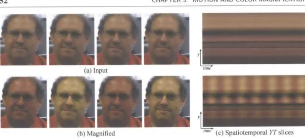 Figure 3.1:  An example  of using our Eulerian Video Magnification framework  for visualizing  the human pulse