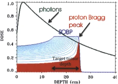 Figure  6.  Comparison  of spread  out Bragg  peak  (SOBP)  to  photon  dose  deposition  pattern