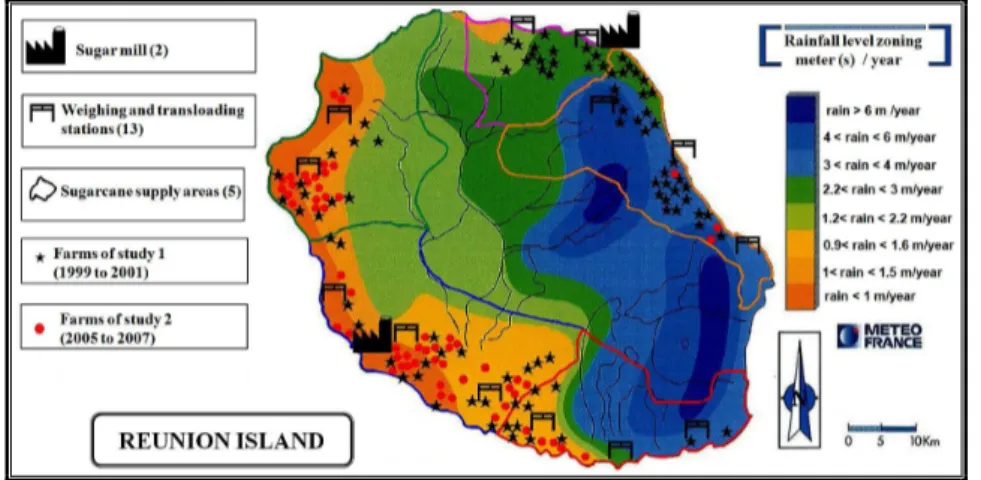 Figure 1: Sugarcane production areas on Réunion island 