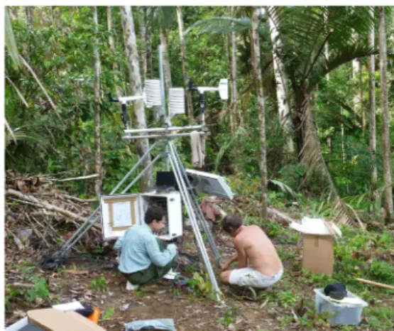 Fig. 4 Installation of an automatic weather station in the tropical rainforest in French Guiana (credits B