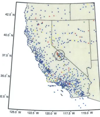 Figure  3-2:  A  map  of  the  Western  United  States  highlighting  the  dense  region  of highly-skewed  stations  in  the  eastern  part  of  California