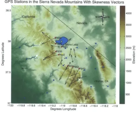 Figure  3-3:  Skewness  vectors  on  a  topographic  map  of  Mammoth  Lakes,  California.