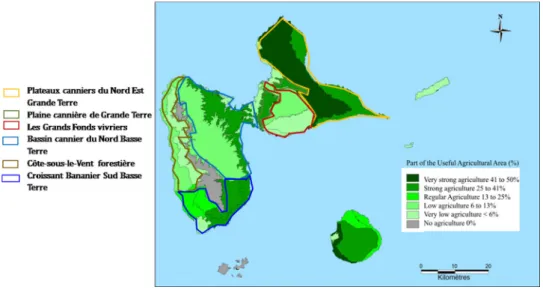 Fig. 1. Main agricultural zones of Guadeloupe.