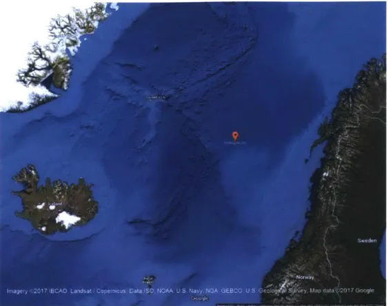Figure  2-3:  Norwegian  Sea  General  Location  16] o 50 100 150 -200 E 5  250 o  300 350 400 450 500 1475  1480  1485  1490  1495  1500 Sound  Speed  (m/s)