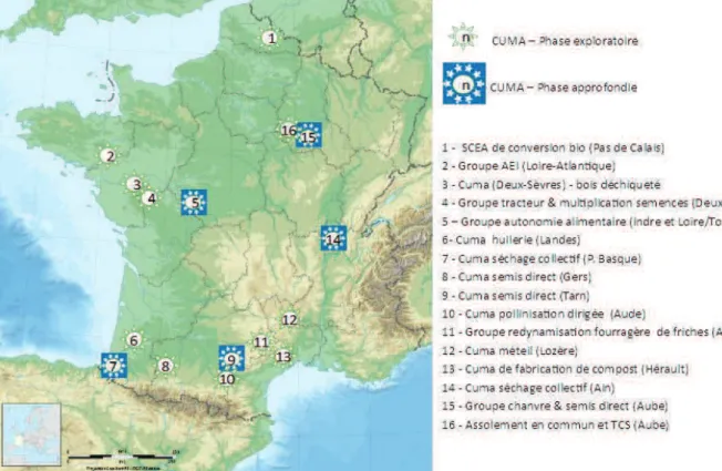 Figure 10 : Localisation géographique des cas d'étude de la phase exploratoire  