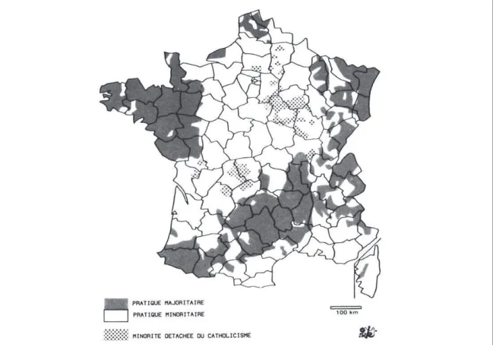 Figure 3 : Carte religieuse de la France rurale (Source : Isambert et Terrenoire, 1980) 