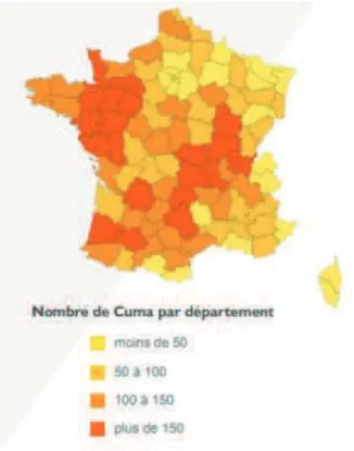 Figure 5 : Nombre de Cuma par département en 2016 (Source : FNCuma, 2017) 
