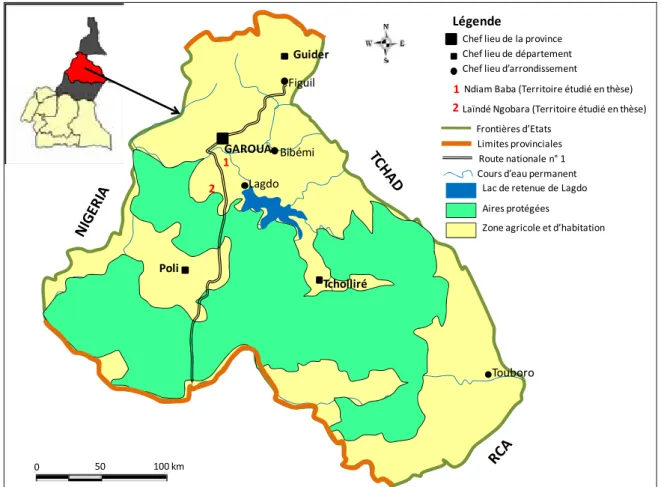 Figure 1. Présentation générale du Nord et de l’Extrême-Nord du Cameroun  Source : Kossoumna Libaa Natali (2008) 
