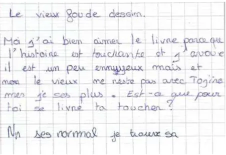 Figure 9 : Journal dialogué de Linda et Léana 1 