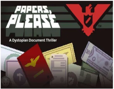 Figure 9. Papers, Please logo, including dystopian documents 