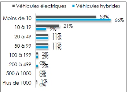 Graphique 13. Part des véhicules électriques ou hybrides en fonction de la taille du parc (en