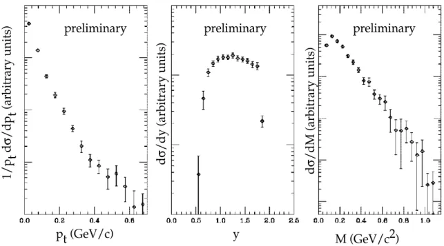 Figure 4.  Preliminary results from the new Ca-Ca data.  As with the other plots, the rapidity (y) spectrum includes only regions that we measure and therefore is affected by the DLS geometry
