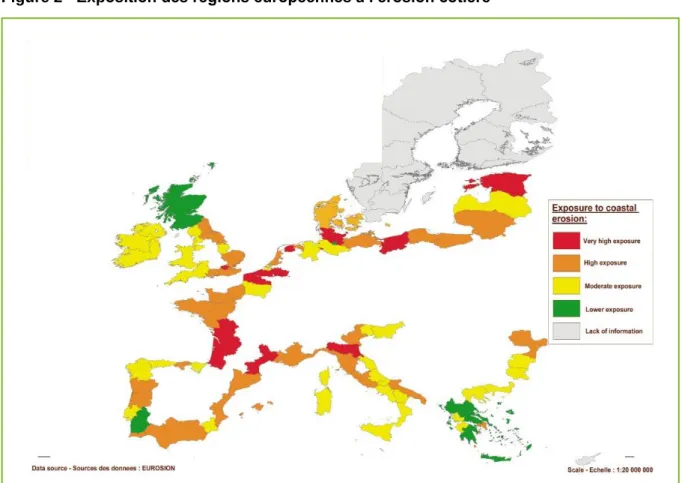 Figure 2 - Exposition des régions européennes à l’érosion côtière 