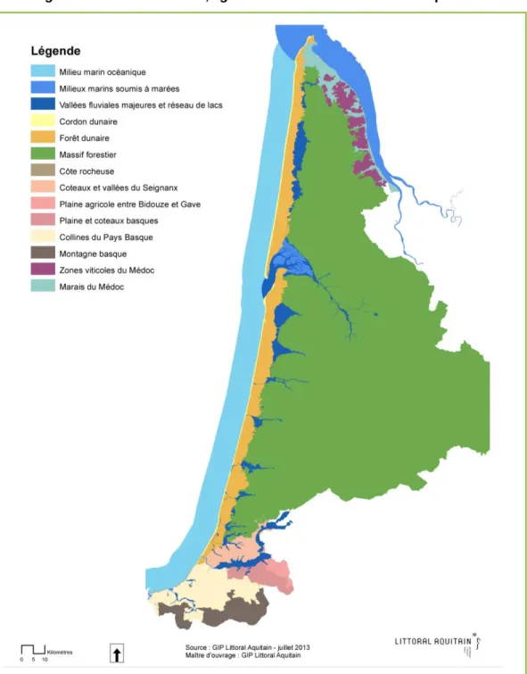 Figure 5 - Entités naturelles, agricoles et forestières du littoral aquitain 