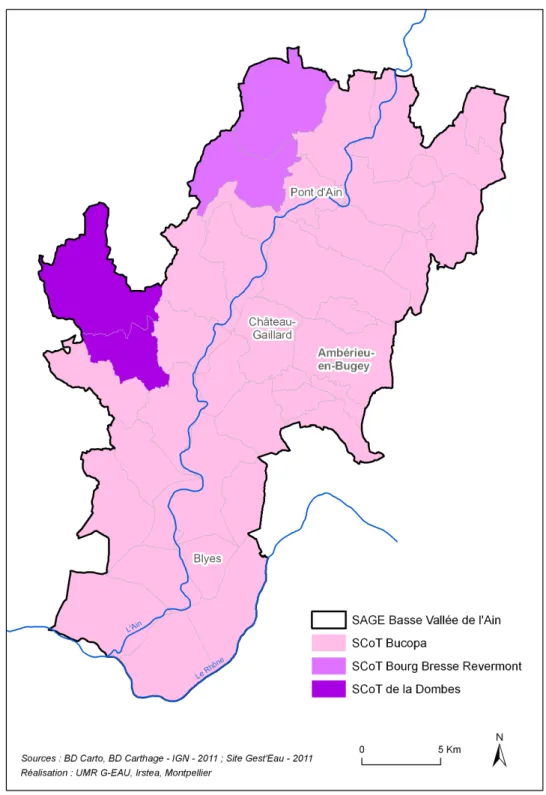 Figure 3. SAGE et SCoT dans la basse vallée de l’Ain en 2011