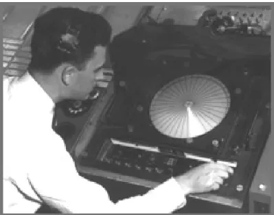 Figure 3-5. Air traffic controller interacting with a radar scope circa 1960. Image courtesy of the  FAA