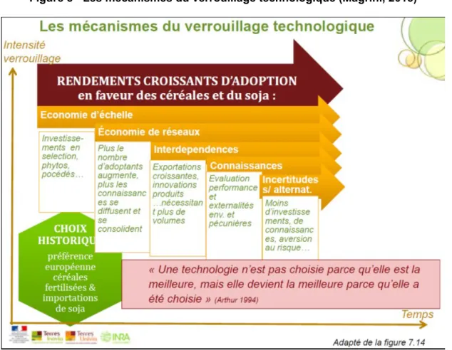 Figure 5 - Les mécanismes du verrouillage technologique (Magrini, 2015)