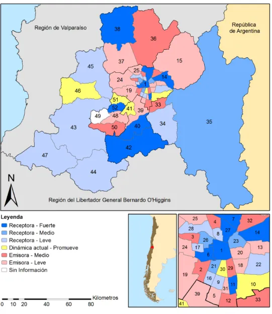 Figura 2  Región Metropolitana de Santiago. Generación de nuevas centralidades  según intencionalidades de los PLADECO