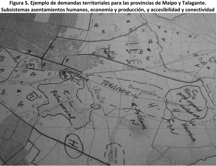 Figura 5. Ejemplo de demandas territoriales para las provincias de Maipo y Talagante. 