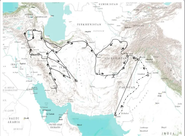 Figure 1 A map of the areas traversed by Dr. Harold P. Olmo in 1948 during a Central Asian germplasm acquisition trip