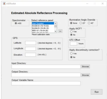 Figure 5. Main interface window where the user selects the inputs and processing options.