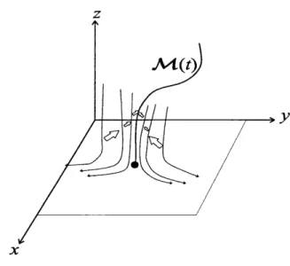 Figure  2-4:  Behavior  of wall-bound  material lines  near  a reattachment  profile  in backward  time.