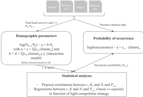 Figure 1. Workflow diagram depicting the analyses carried out in the paper. N t  and N t  1  represent species-based total basal area at the first  and second census, respectively