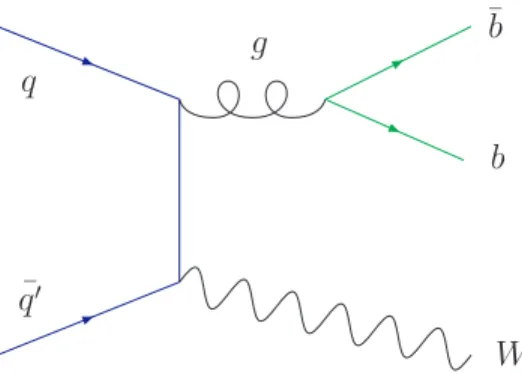FIG. 9: Representative Feynman diagram for W b ¯ b produc- produc-tion.