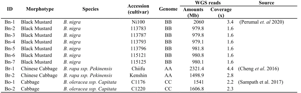 Table S1. Genome and sequencing information of the Brassica species used in this study