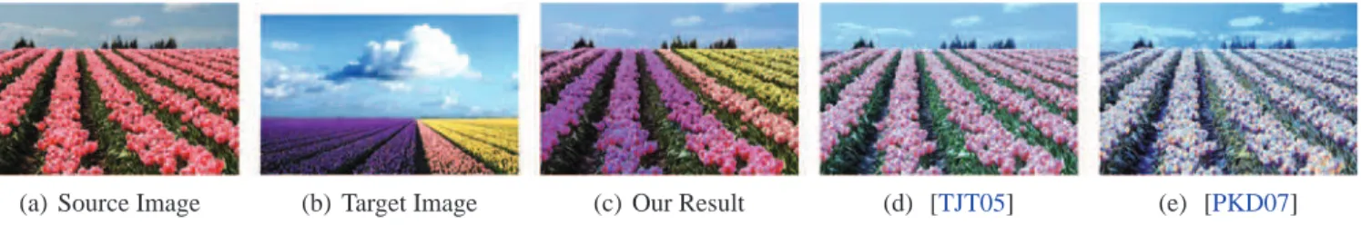 Figure 2: Our result accurately presents the spatial distribution of the colourful tulips in the target image.