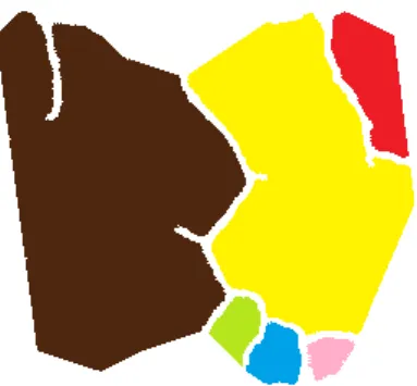 Figure 1 – Exemple de particule fragmentée : identification des fragments à partir de l’algorithme de floodfill.