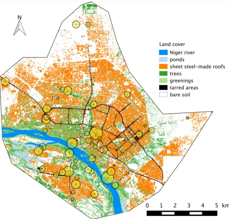 Fig 1. Map of localities within Niamey where rodents were trapped and screened for the presence / absence of Leptospira 