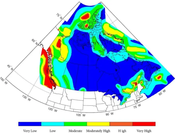 Figure 2.2: Site seismic category map for Canada assuming Site Class C  An example of determining site seismic category 
