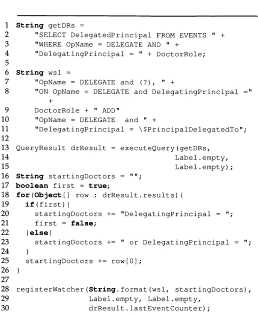 Figure  5-7:  Pseudocode  for  using  a  direct  query  to  gather  information  prior  to watcher  registration