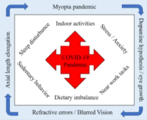 Figure 1. The complex interplay between two current pandemics: myopia and COVID-19