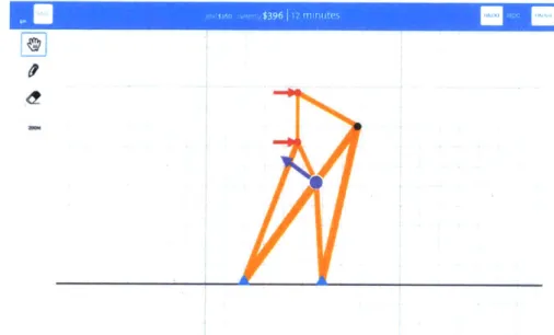 Figure  1:  Interface  of Tacit,  showing  functions  offered  to designers.  These  include  three cursor  modes,  a  zoom  option,  the  save  function,  the  goal  cost  and  current  cost,  the remaining  time  (for timed trials),  undo and  redo optio