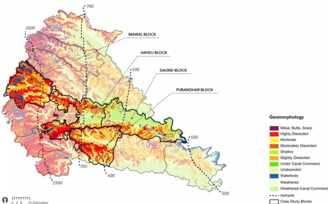 Fig. 2. Environmental base map and case study blocks (shown in full color) in Pune district