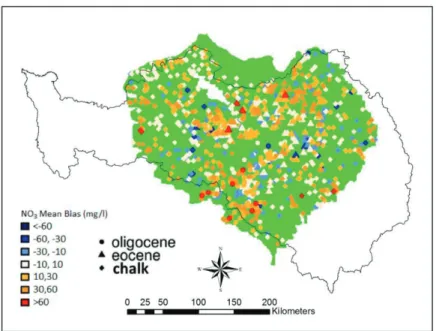 Figure 6: Spatial distribution of the mean bias between observed and simulated nitrate 468 