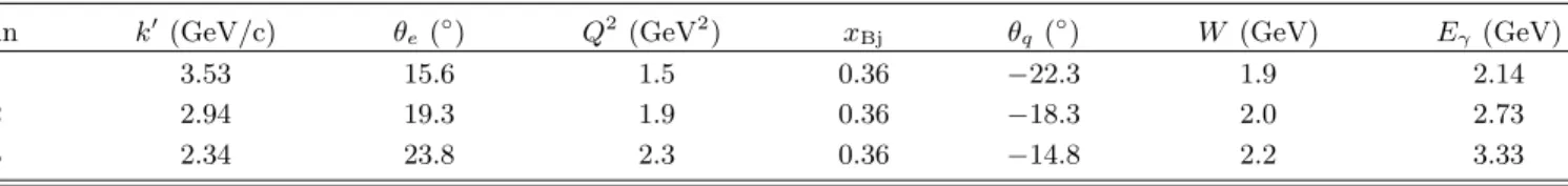 TABLE I: Experimental ep → epγ kinematics, for incident beam energy E = 5.75 GeV. θ q is the central value of the q-vector direction