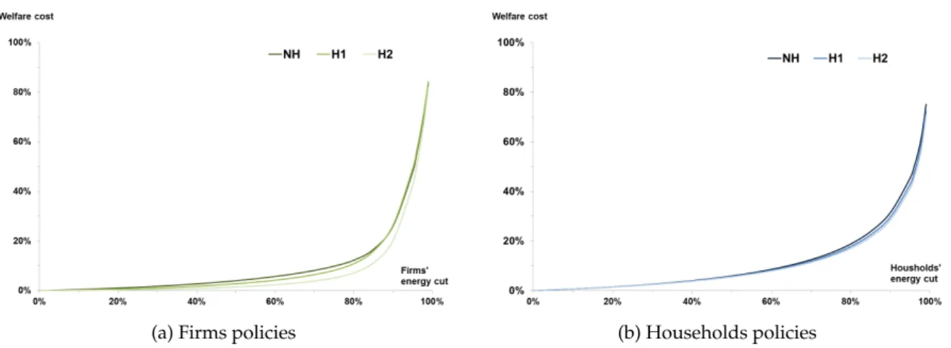 Figure 2.3 – Welfare cost of price-induced energy cuts for firms and households policies sets