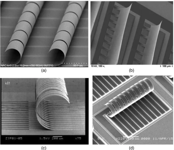 Fig. 3 SEM images of microshutters developed at (a) NRC, (b) University of Kassel (reproduced from Ref