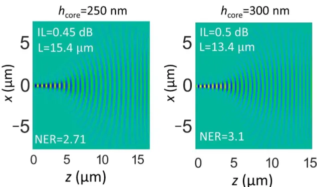 Figure  S2.    Real  part  of  the  3D-FDTD  simulated  main  component  of  the  TE  electric  field  propagation, ℛ