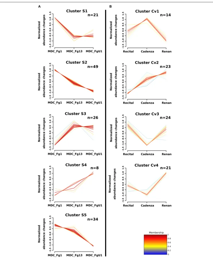 FIGURE 7 | Clustering of F. graminearum Strain_effect and Cultivar_effect protein abundance patterns